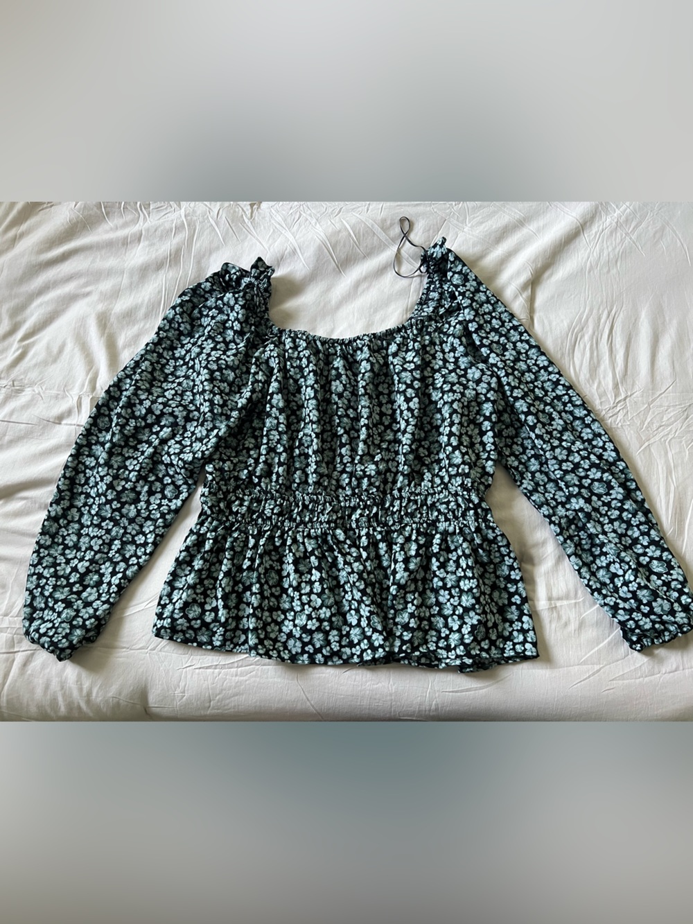 Nine West Black Top with Mint Floral Print